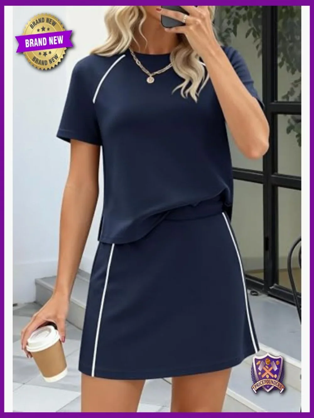 2 Piece Skirt Set Short Sleeve Top Skort Matching Outfit Travel